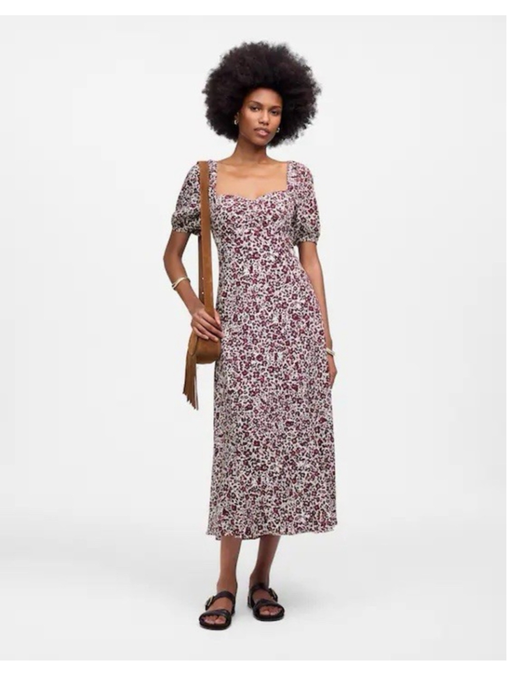 Madewell Puff-Sleeve Sweetheart Midi Dress in Floral 0 Festive Split Casual Boho
